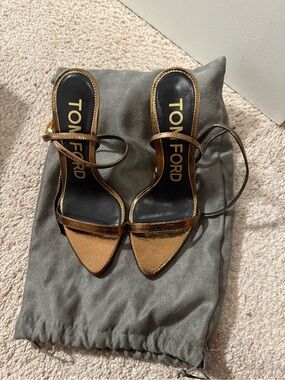 Tom Ford Gold Metallic Strappy Stiletto Sandals